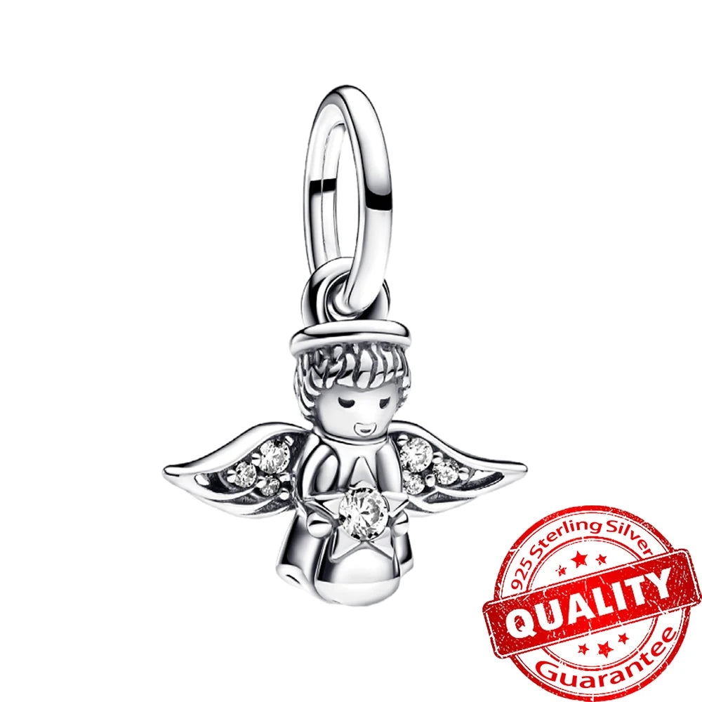 925 Silver Lucky Star & Heart Dice Bow Dangle Charm for Bracelet Gift