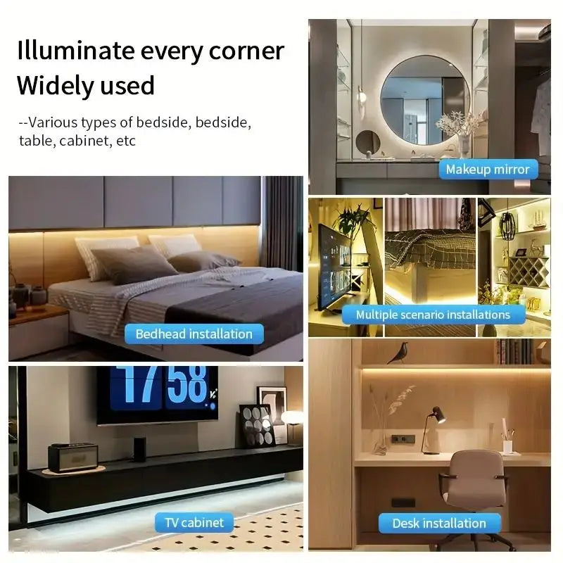 LED Light Strip 5V USB Touch Dimmer, Flexible Tape, Indoor Lamp for TV, Mirror, Wall Decor