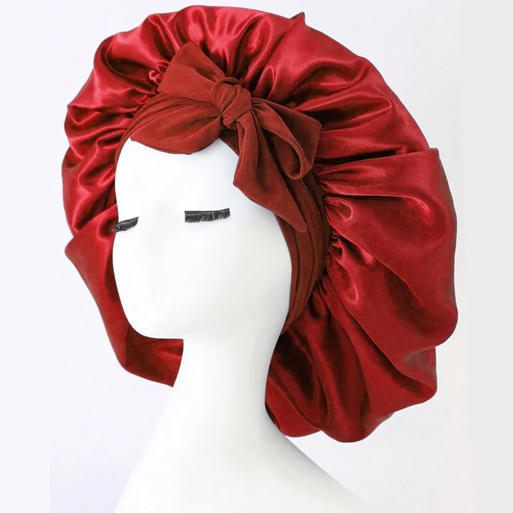 Adjustable Satin Silk Bonnet with Tie Band for Sleeping Hair Protection