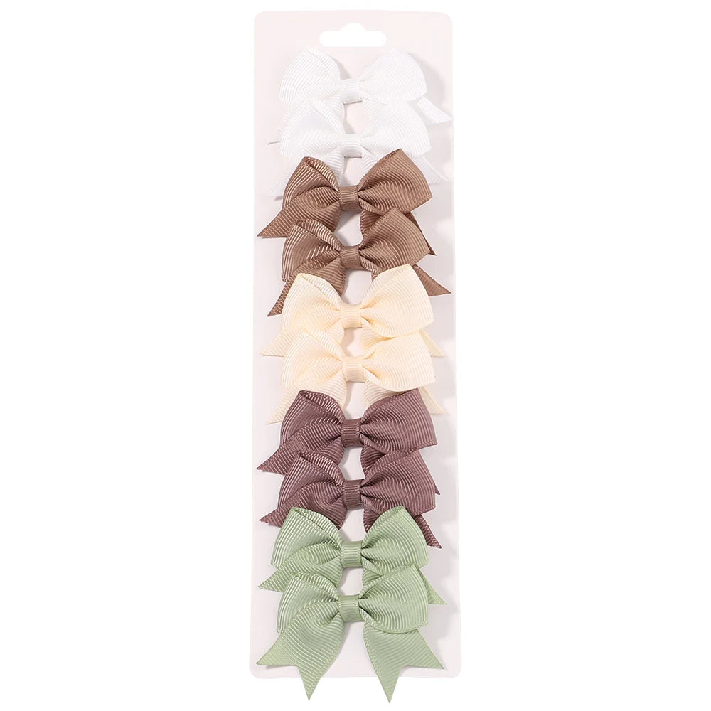 10PCS Cute Ribbon Bow Hair Clips for Baby Girls Handmade Barrettes Set
