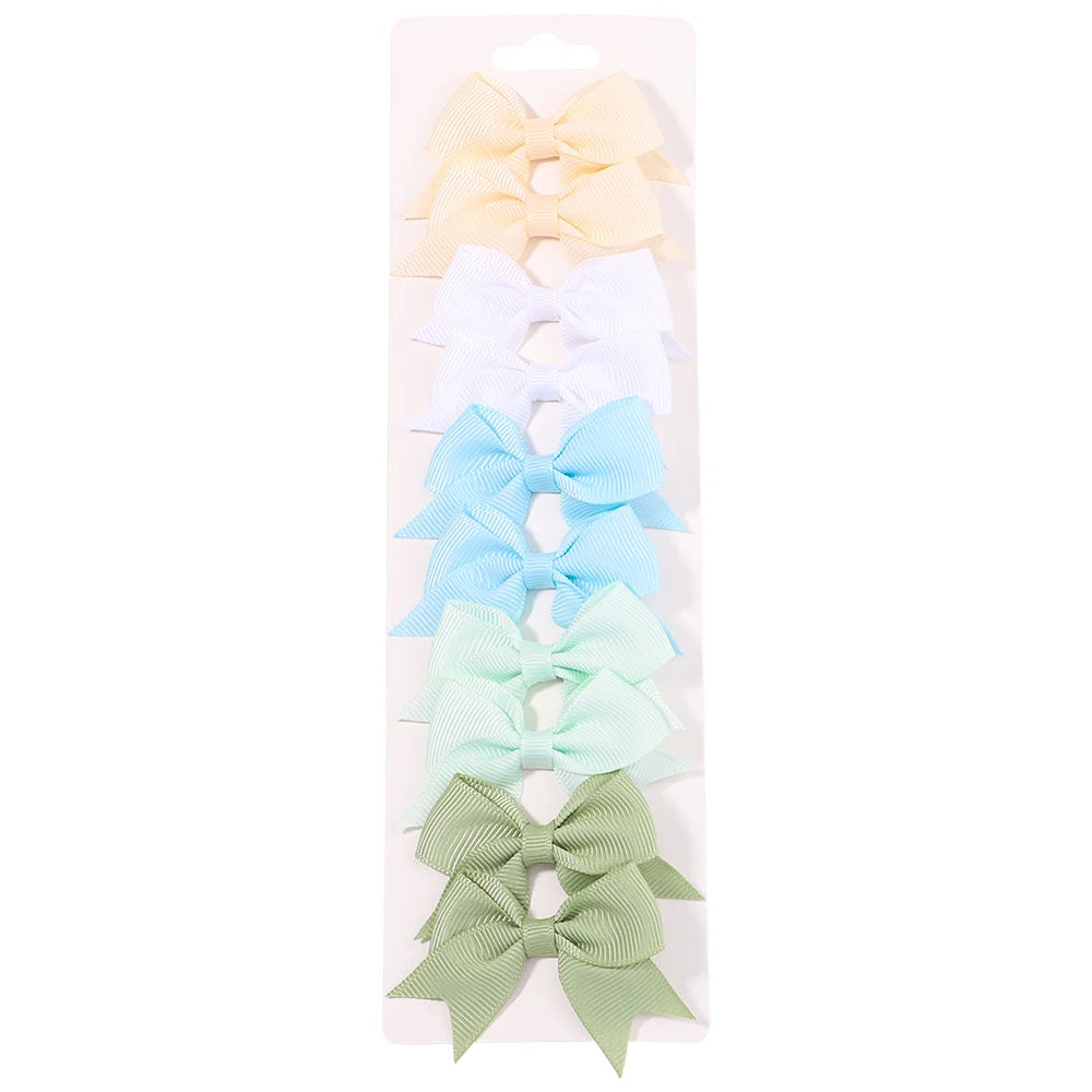 10PCS Cute Ribbon Bow Hair Clips for Baby Girls Handmade Barrettes Set