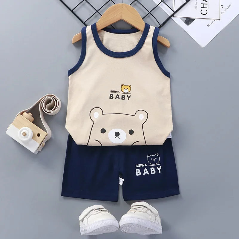 Kids Summer Outfit Vest & Shorts Set Baby Boys Girls Cotton Sleeveless