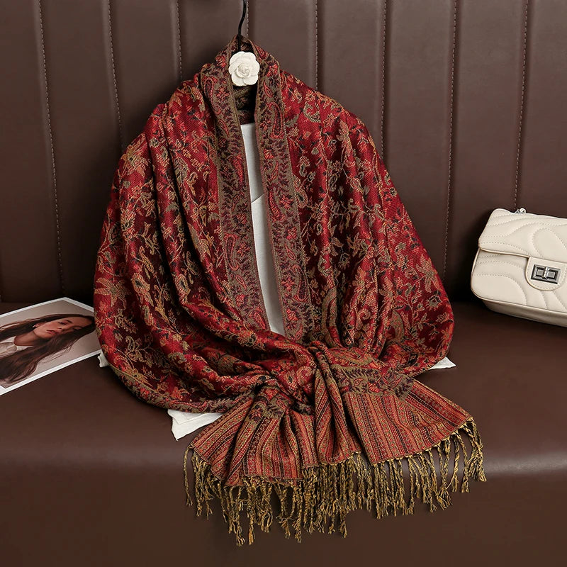 Women's Cashmere Pashmina Shawl Warm Winter Scarf Wrap with Elegant Print