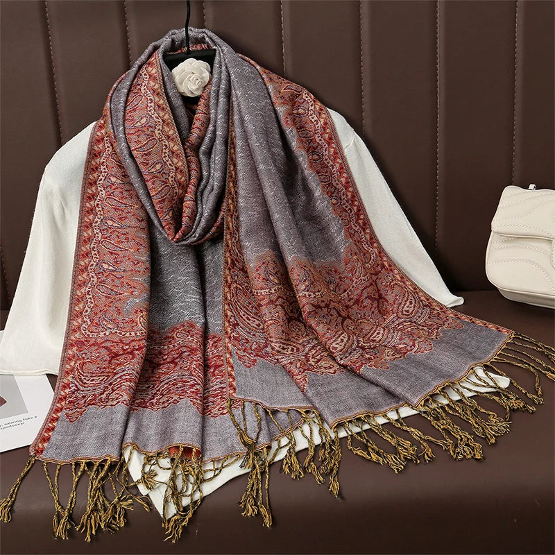 Women's Cashmere Pashmina Shawl Warm Winter Scarf Wrap with Elegant Print