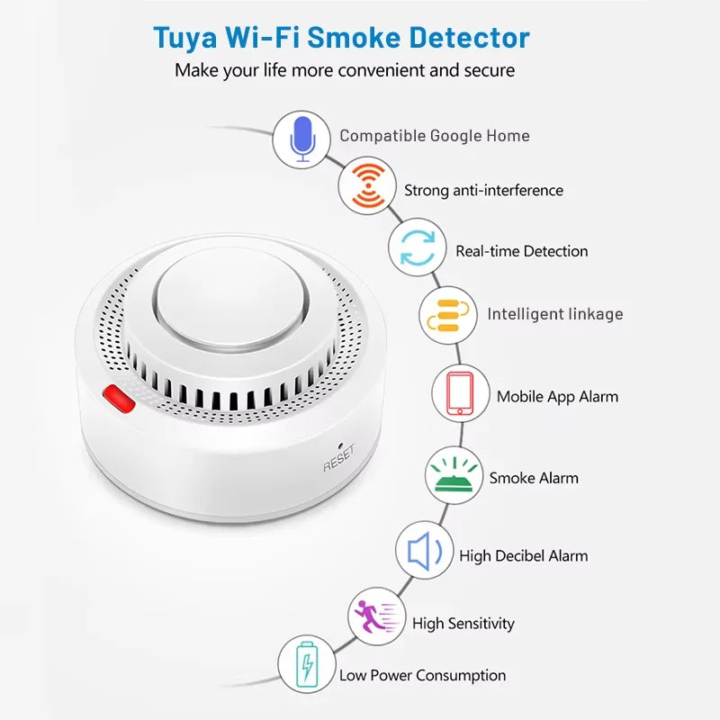 WiFi Smart Smoke Detector 85dB Fire Alarm Sensor with APP Control