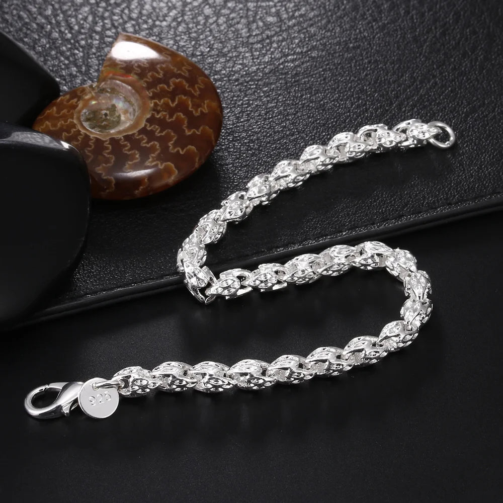 Sterling Silver Square Chain Bracelet for Women & Men Wedding Gift