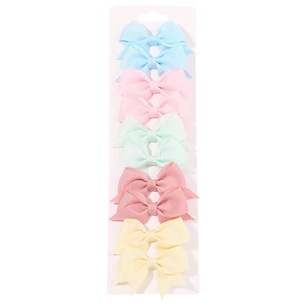10PCS Cute Ribbon Bow Hair Clips for Baby Girls Handmade Barrettes Set