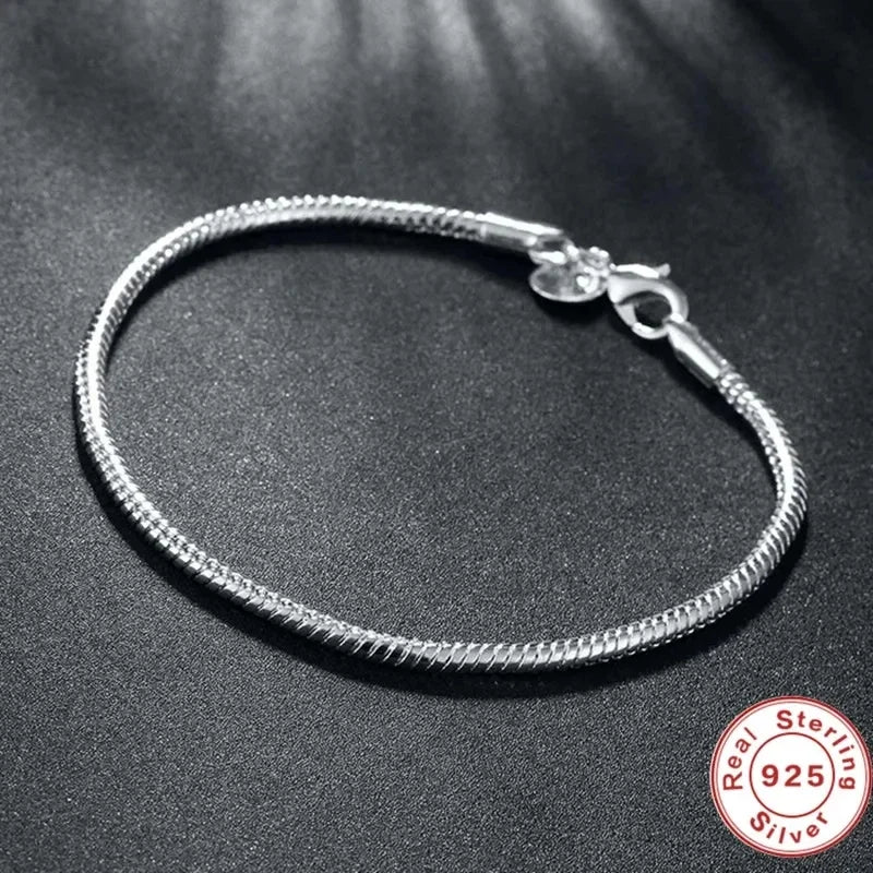 Handmade 925 Sterling Silver Snake Chain Bracelet for Women Fine Jewelry