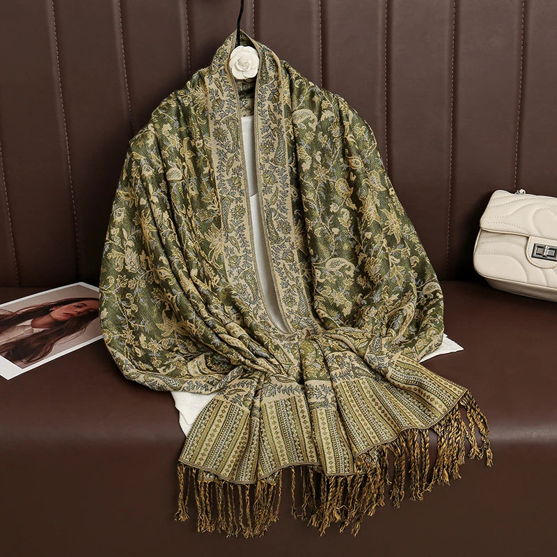 Women's Cashmere Pashmina Shawl Warm Winter Scarf Wrap with Elegant Print