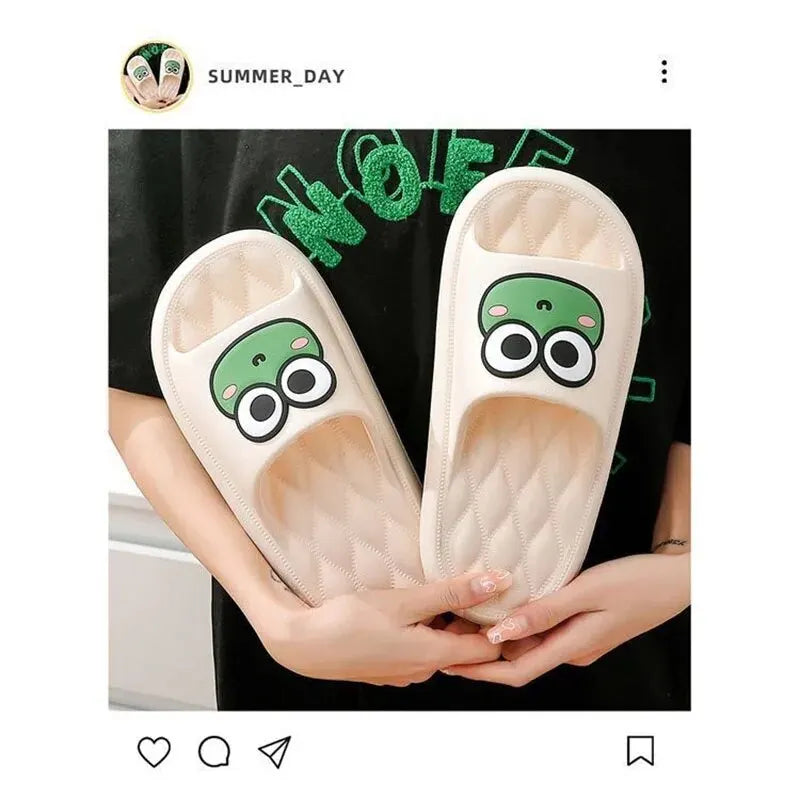 Cartoon Frog Anti-Slip Slides Soft Bathroom Sandals for Home & Beach