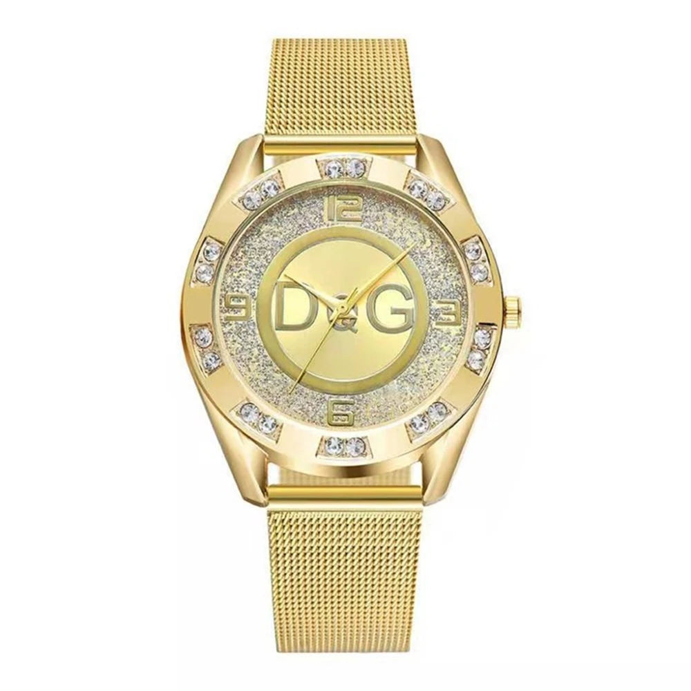 Women's Starry Sky Quartz Watch – Diamond Dial & Gold Mesh Strap