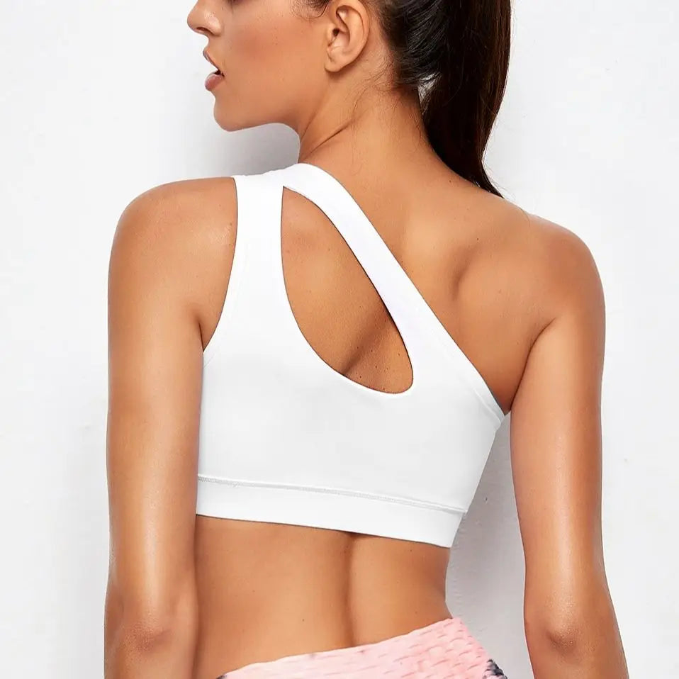 women Sports Bra Push Up Fitness Bras One Shoulder Shockproof Yoga Bra Black White Yoga Running Bra Sexy Vest