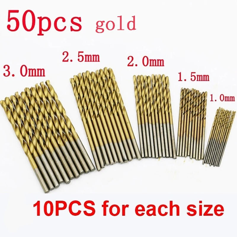 Titanium Coated Drill 100/50Pcs Bits HSS High Speed Steel Set Tool Quality Power Tools 1/1.5/2/2.5/3mm