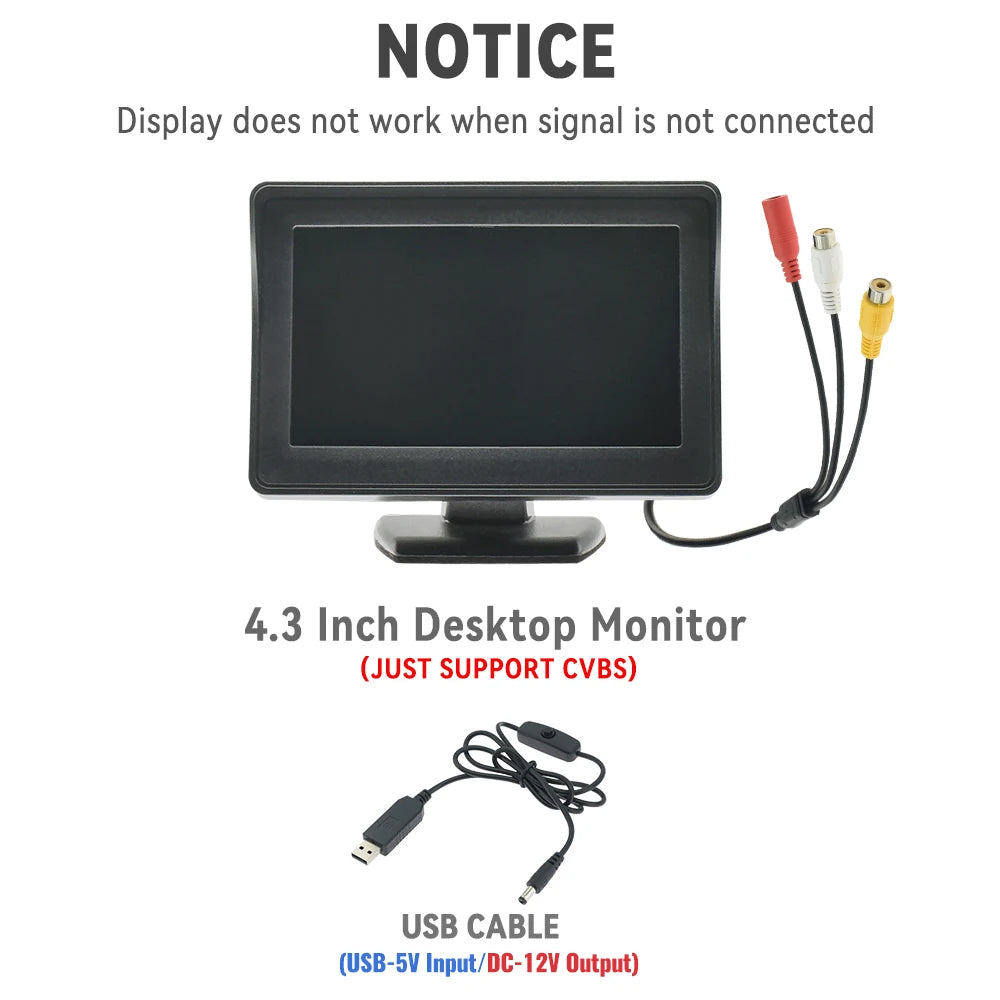 4.3'' Car Monitor Screen HD Display for Reversing Camera Easy Install