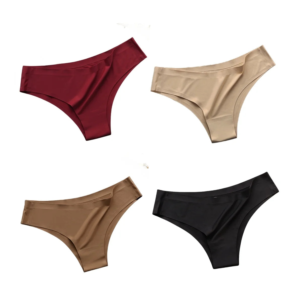 4PCS Women's Seamless Ice Silk Panties Low Waist Soft G-String Briefs