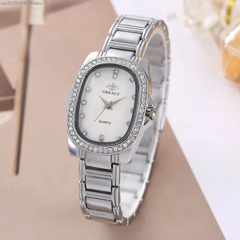 Women's Green Dial Quartz Watch – Diamond Accent & Steel Bracelet Design