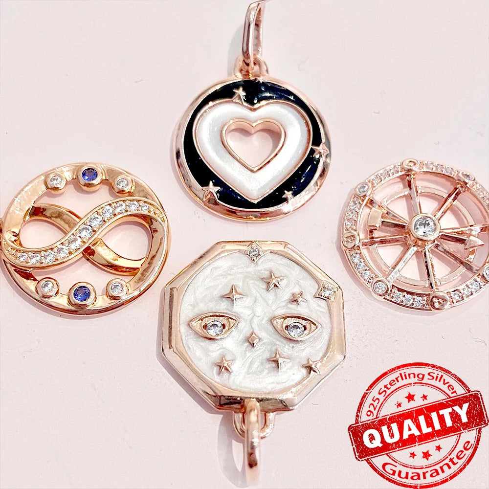 Rose Gold Triple-Row Cherry Blossom Dangle Charm for Silver Bracelet