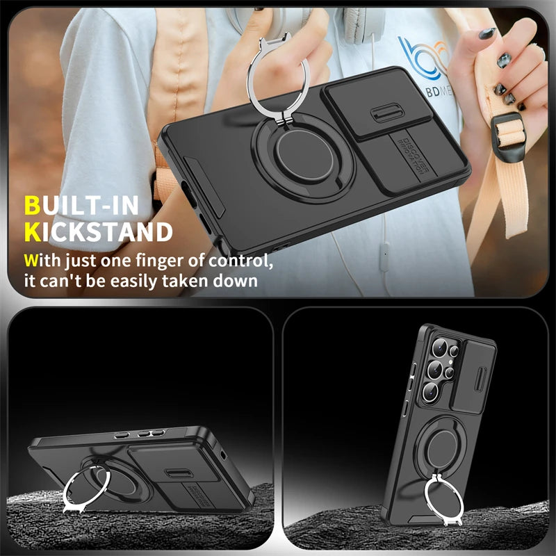 For Samsung Galaxy S25 Ultra Case Magnetic Holder Ring Phone Case For Samsung S25 + Plus S 25 Ultra Slide Camera Back Cover