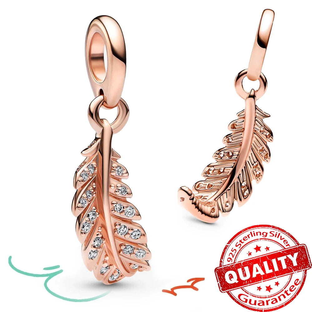 Rose Gold Triple-Row Cherry Blossom Dangle Charm for Silver Bracelet