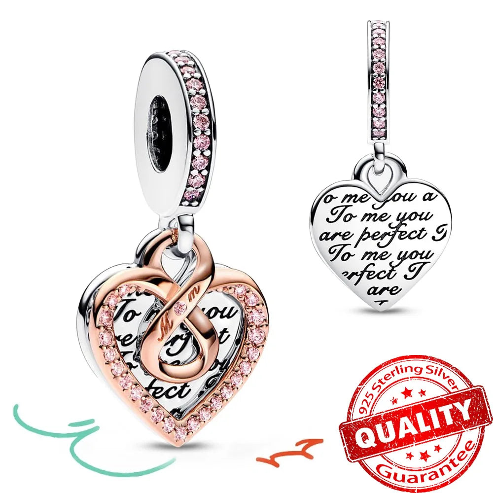 Rose Gold Heart Padlock Key Charm 925 Sterling Silver Bracelet Jewellery Gift