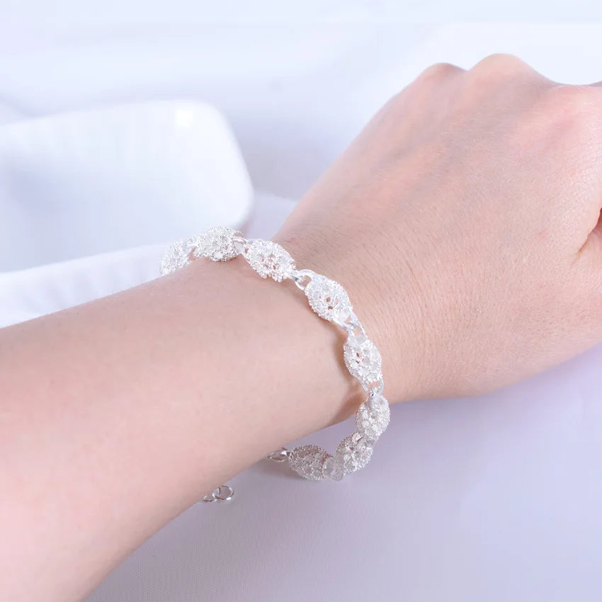 925 Sterling Silver Heart Zircon Chain Bracelet for Women Wedding Gift