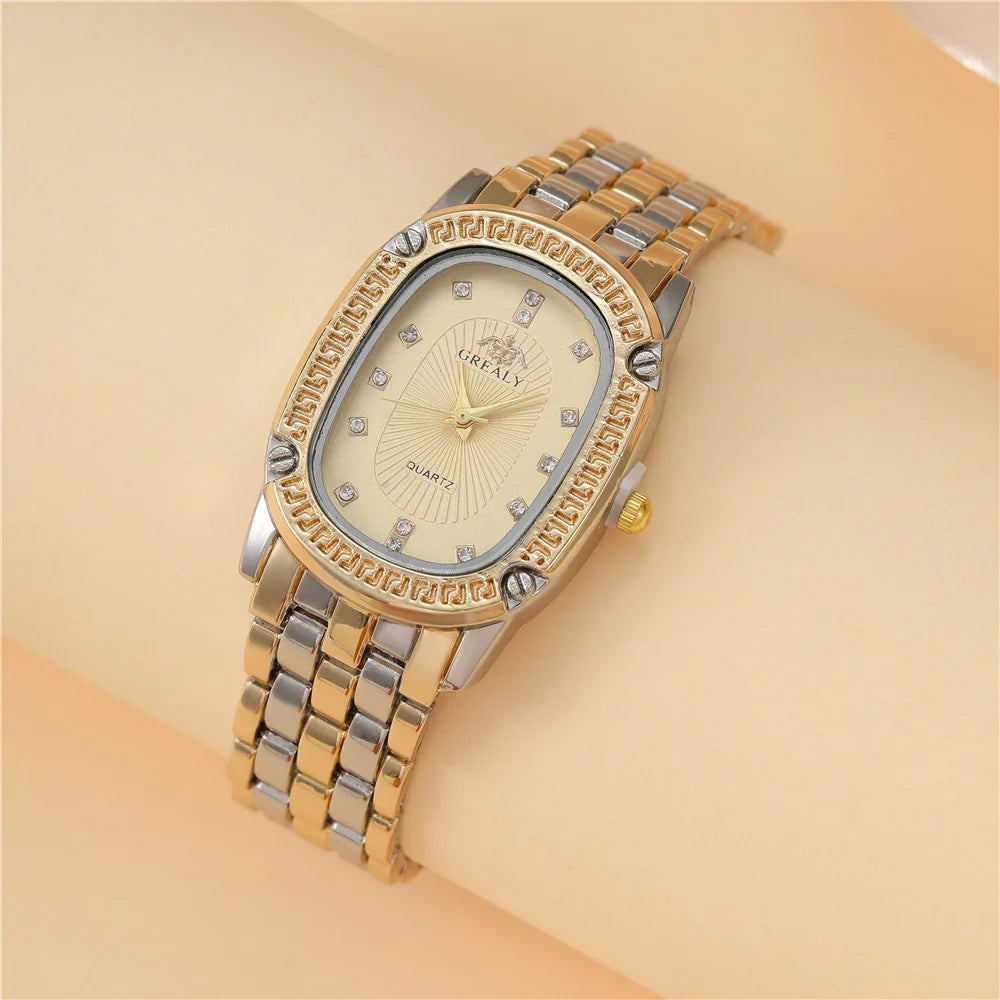 Women's Green Dial Quartz Watch – Diamond Accent & Steel Bracelet Design