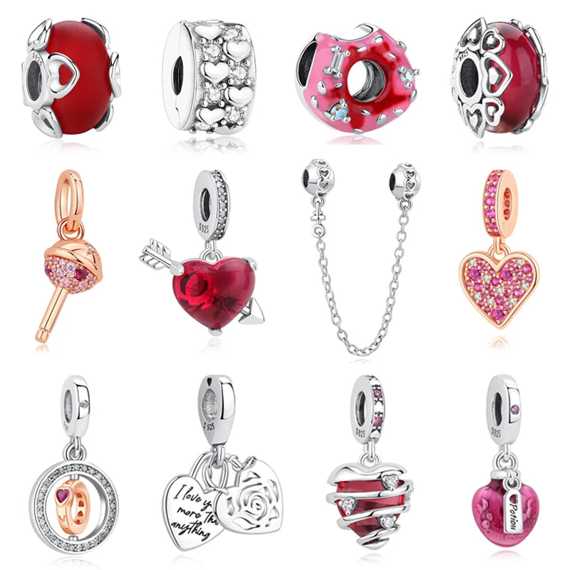 925 Silver Love Heart Charm Bead for Bracelets & Necklaces Valentine's Gift