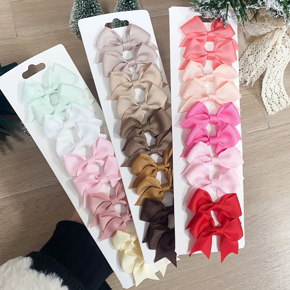10PCS Cute Ribbon Bow Hair Clips for Baby Girls Handmade Barrettes Set