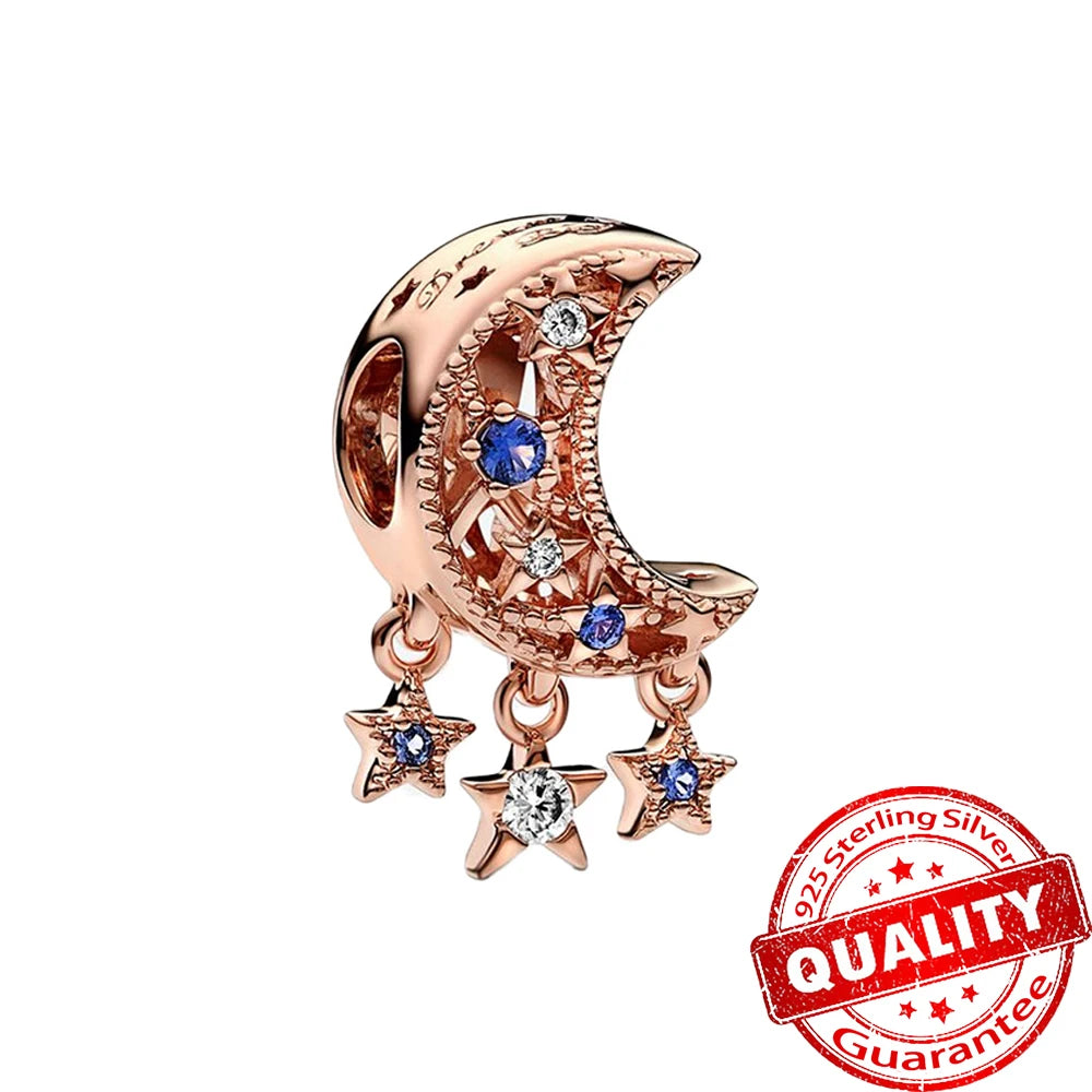Rose Gold Triple-Row Cherry Blossom Dangle Charm for Silver Bracelet