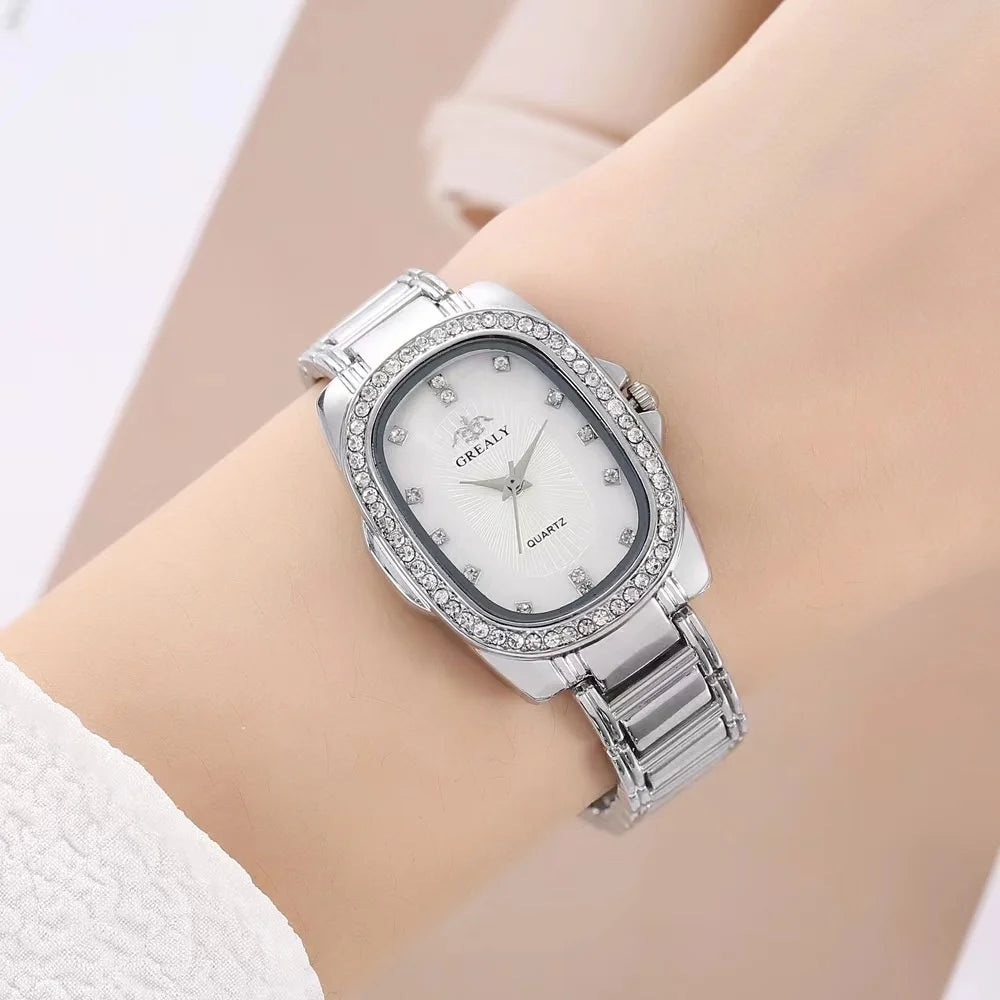 Women's Green Dial Quartz Watch – Diamond Accent & Steel Bracelet Design