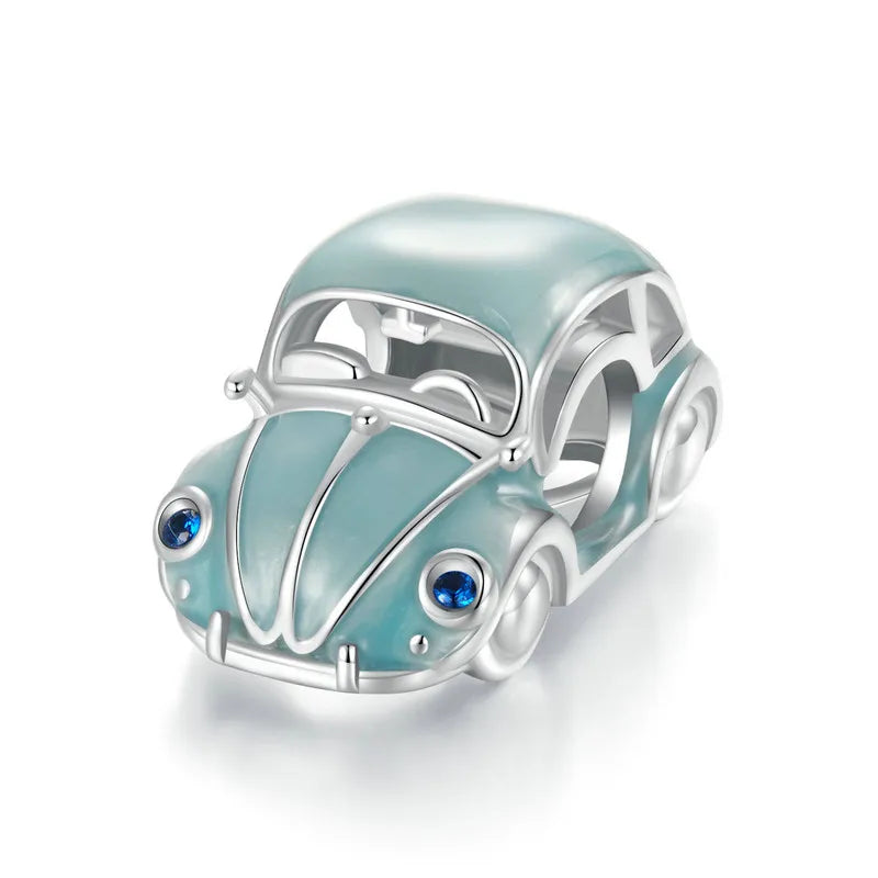 925 Sterling Silver Pink Bicycle Car Charm Bead Pendant for Bracelet DIY