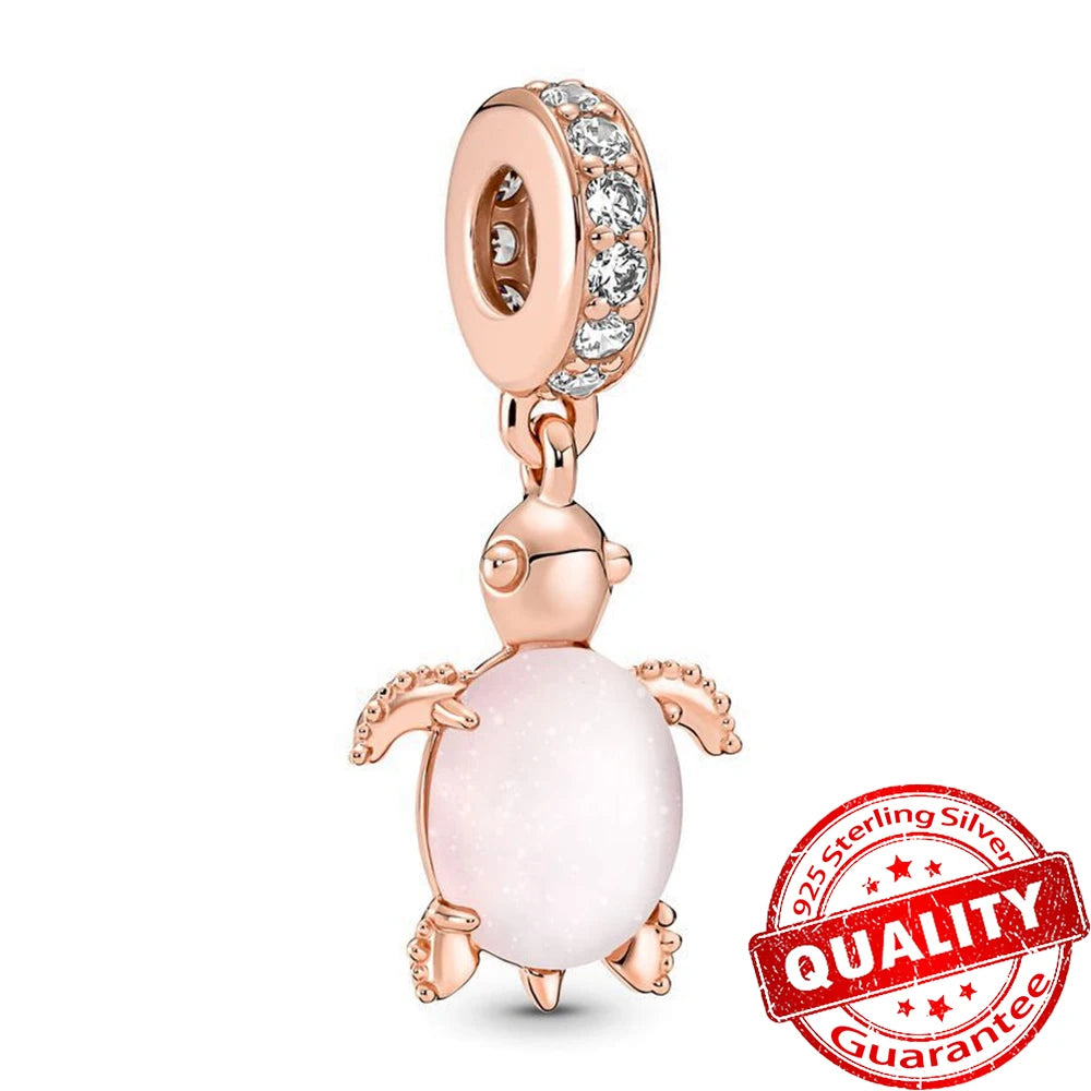 Rose Gold Triple-Row Cherry Blossom Dangle Charm for Silver Bracelet