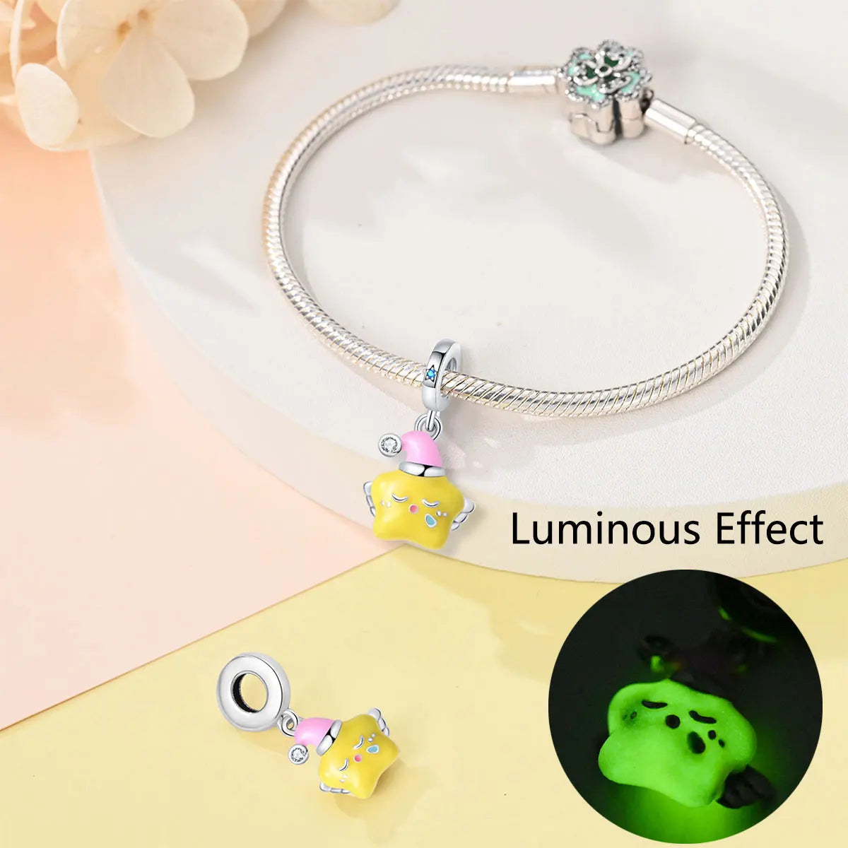 Silver-Plated Sun Moon Star Charm Beads with Zircon for Bracelets DIY
