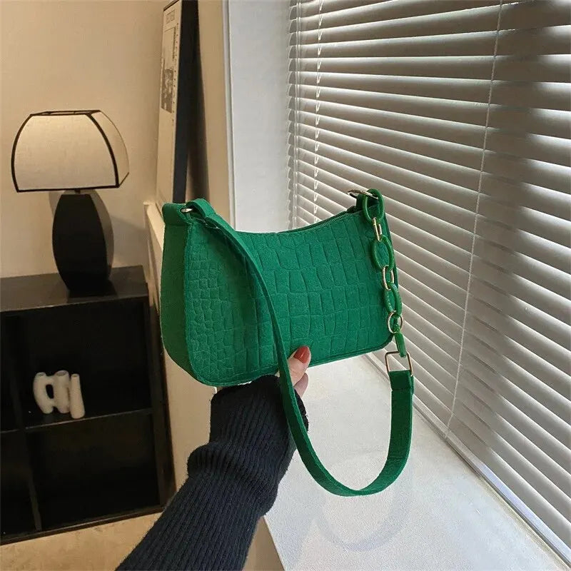 Luxury Felt Armpit Tote Fashionable Crescent & Square Handbag for Women
