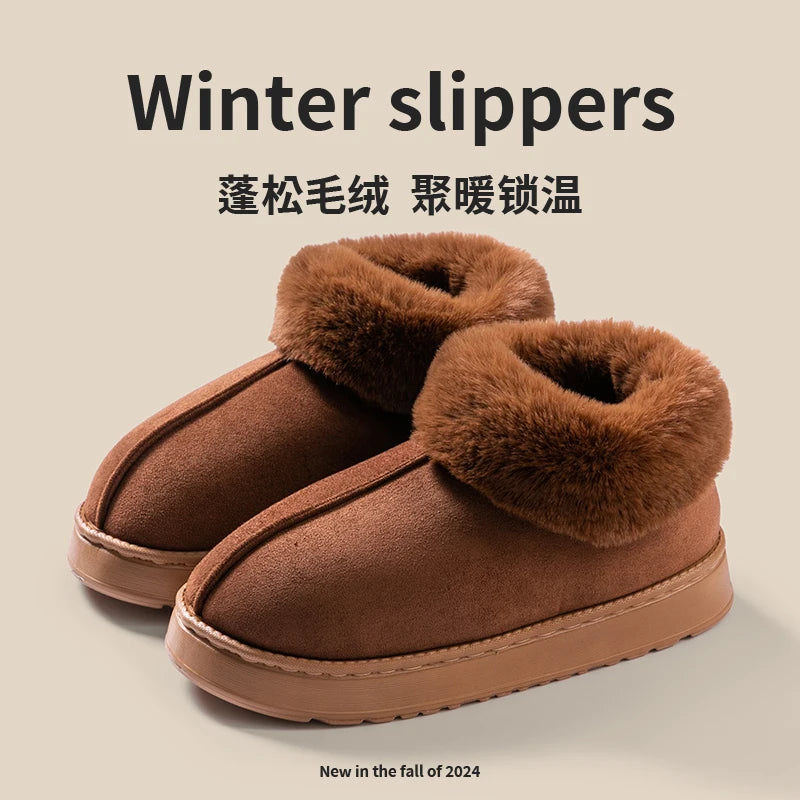 Women's Faux Fur Snow Boots – Fluffy Winter Indoor Slippers for Men & Women