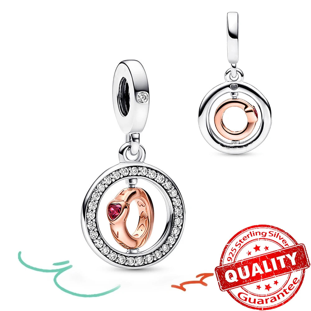 Rose Gold Heart Padlock Key Charm 925 Sterling Silver Bracelet Jewellery Gift