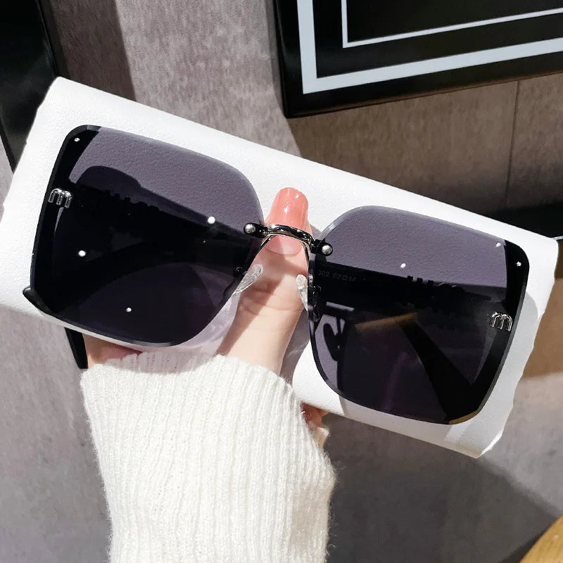 Luxury Rimless Sunglasses Women Vintage UV400 Anti-Glare Designer Shades