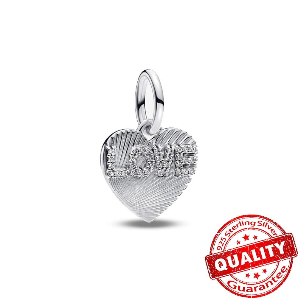 925 Silver Lucky Star & Heart Dice Bow Dangle Charm for Bracelet Gift