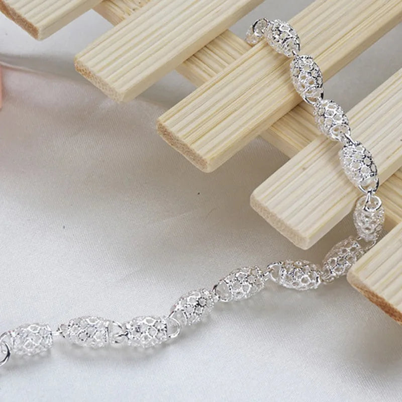 925 Sterling Silver Heart Zircon Chain Bracelet for Women Wedding Gift