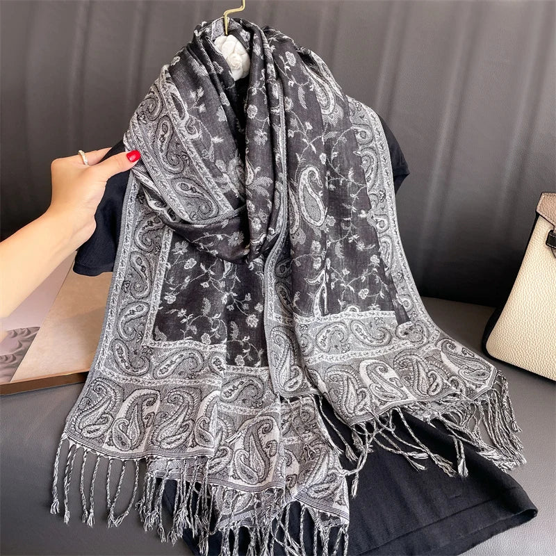 Women's Cashmere Pashmina Shawl Warm Winter Scarf Wrap with Elegant Print