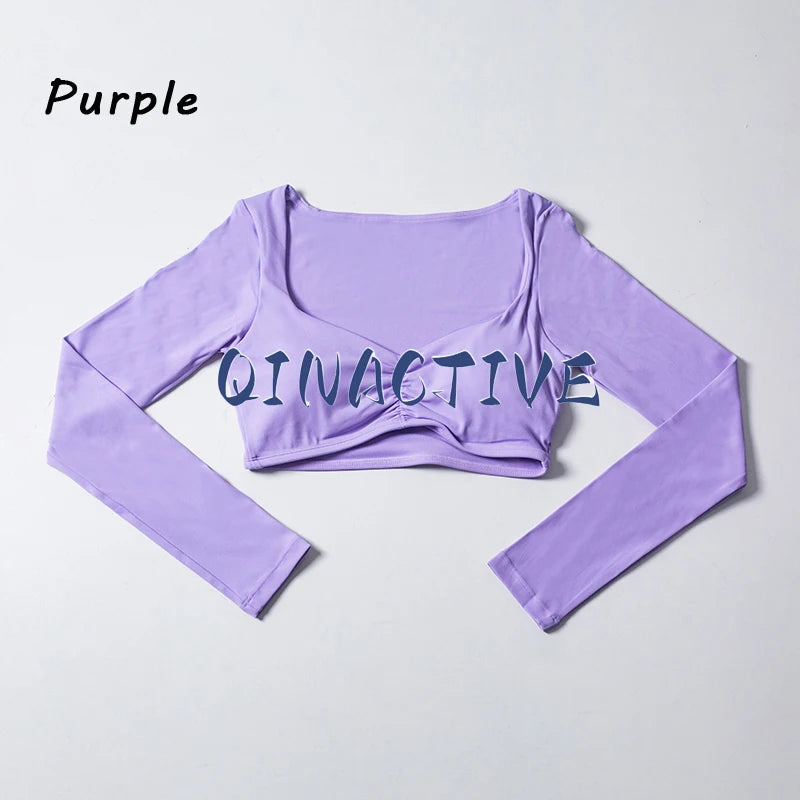 Women's Long Sleeve Crop Top Yoga Shirt Gym Fitness Workout Sports Tee