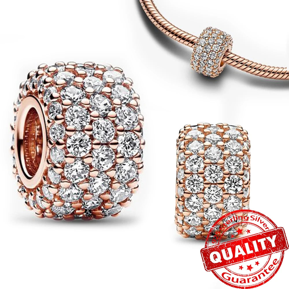 Rose Gold Triple-Row Cherry Blossom Dangle Charm for Silver Bracelet