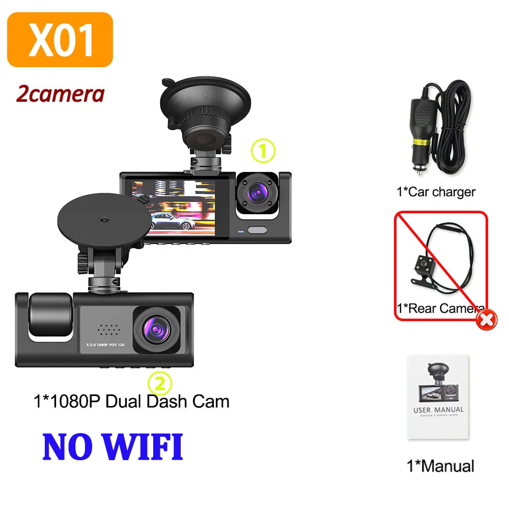 3-Camera Dash Cam 1080P WiFi Car DVR Front & Rear Night Vision Recorder