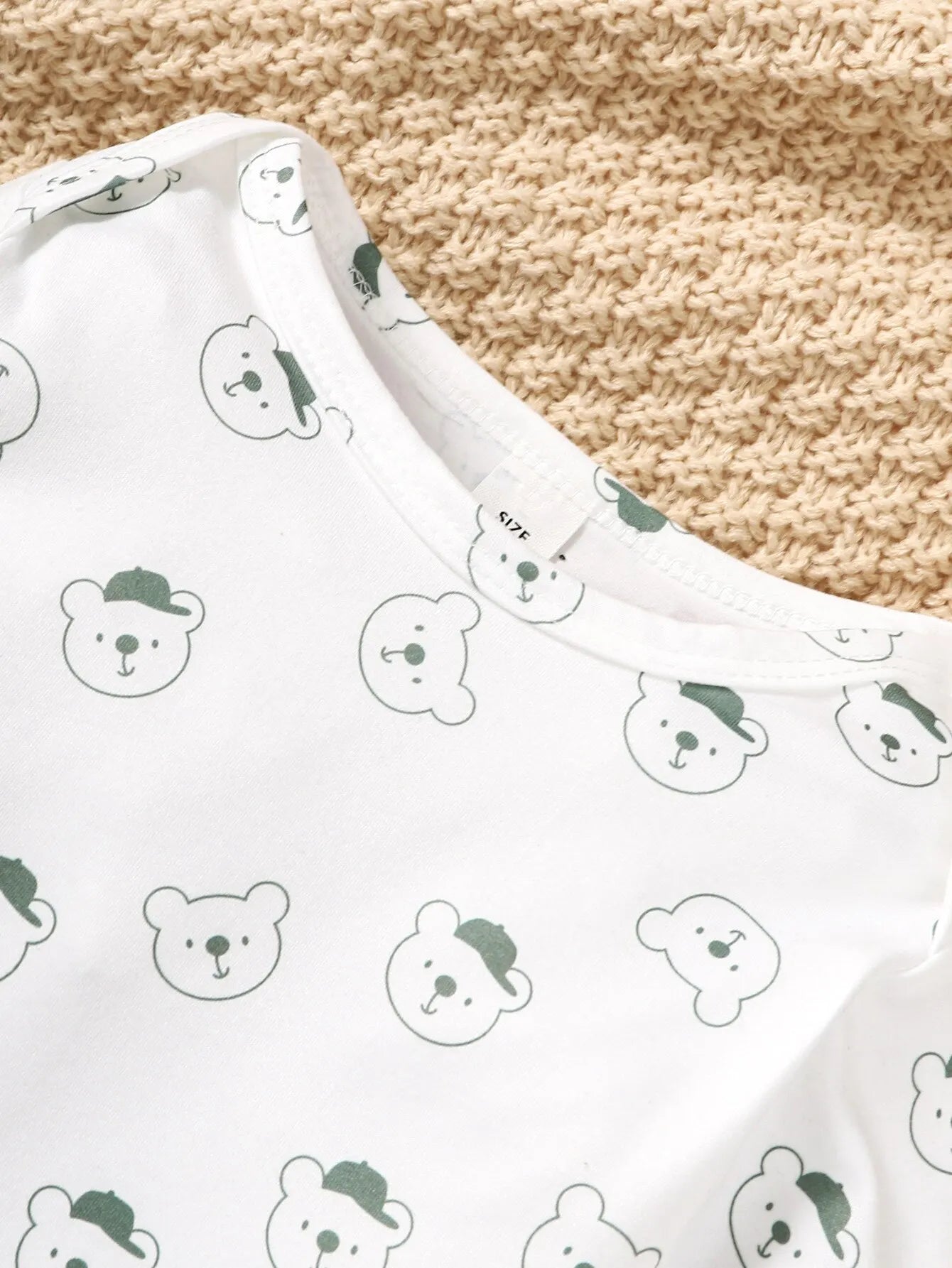 Baby Boy Girl Bear Print Outfit Long Sleeve Top & Strap Pants Toddler Set