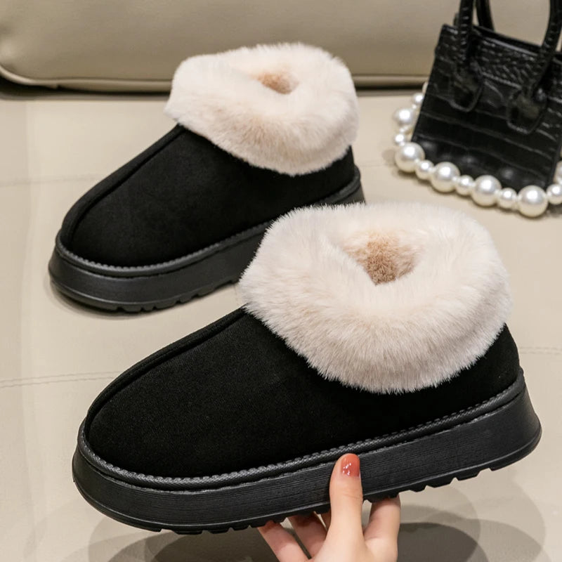 Women's Faux Fur Snow Boots – Fluffy Winter Indoor Slippers for Men & Women