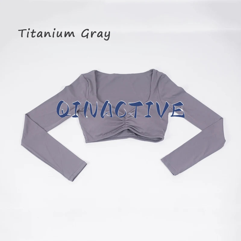 Women's Long Sleeve Crop Top Yoga Shirt Gym Fitness Workout Sports Tee