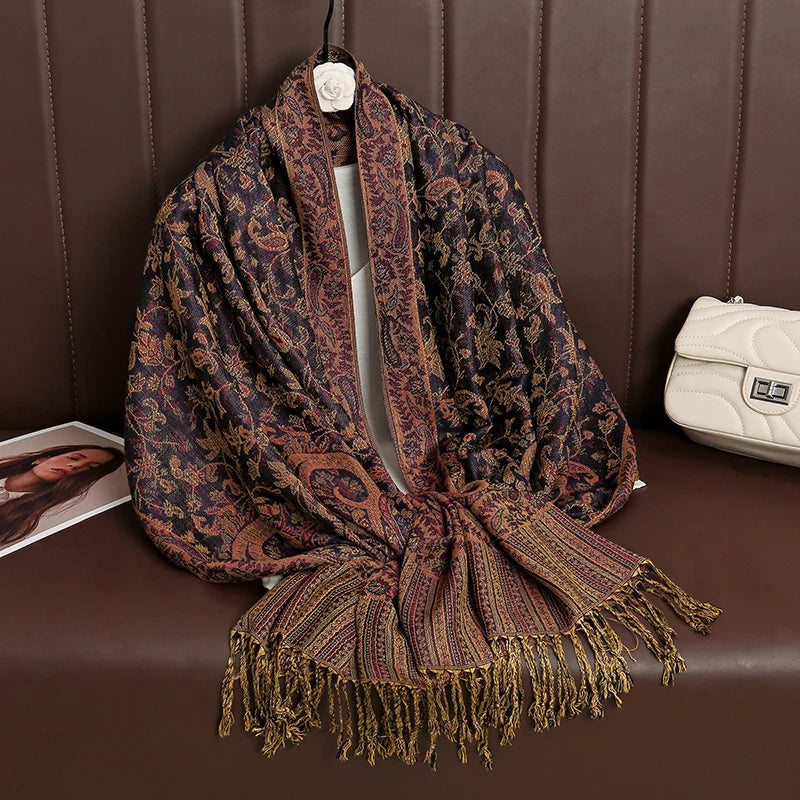 Women's Cashmere Pashmina Shawl Warm Winter Scarf Wrap with Elegant Print