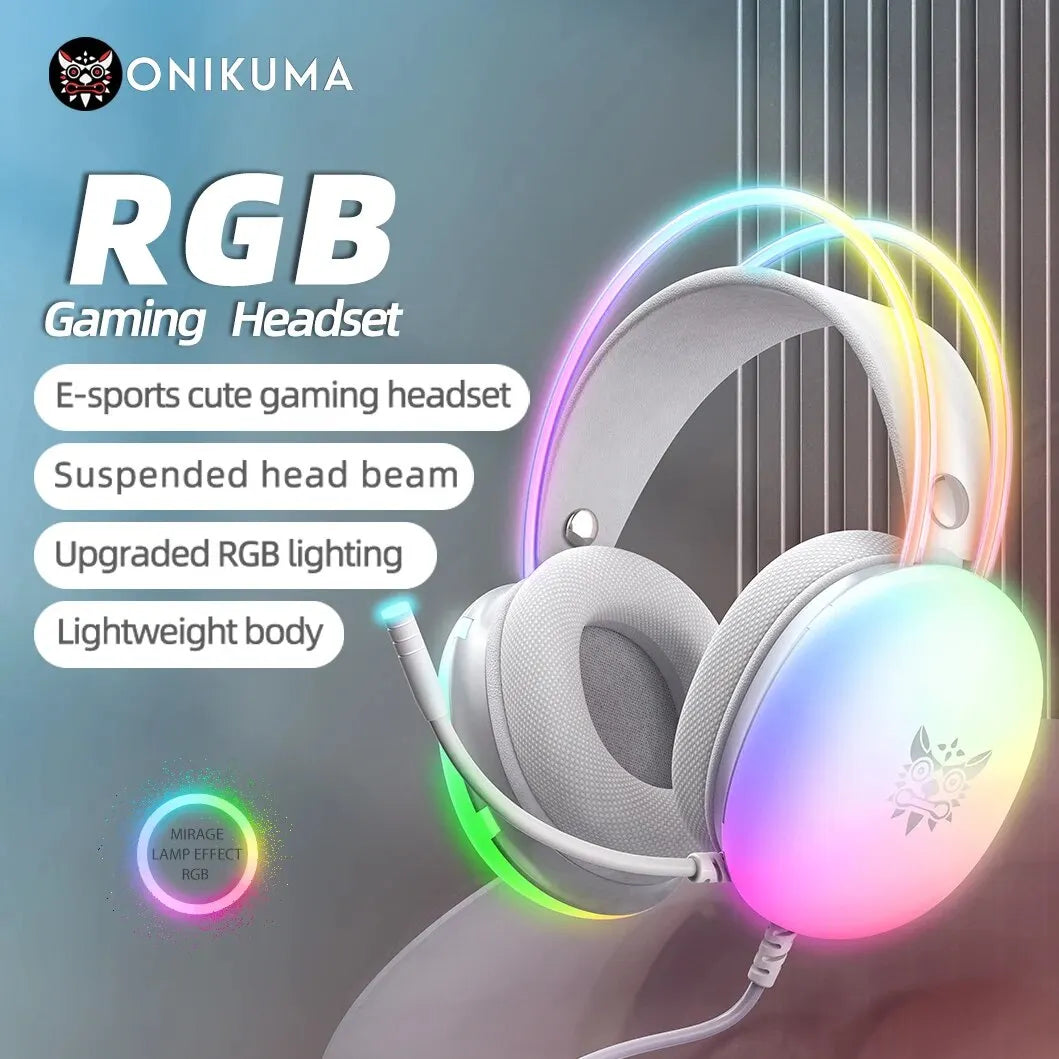 RGB Gaming Headset with Mic for PC Gamer Esports Over-Ear Headphones