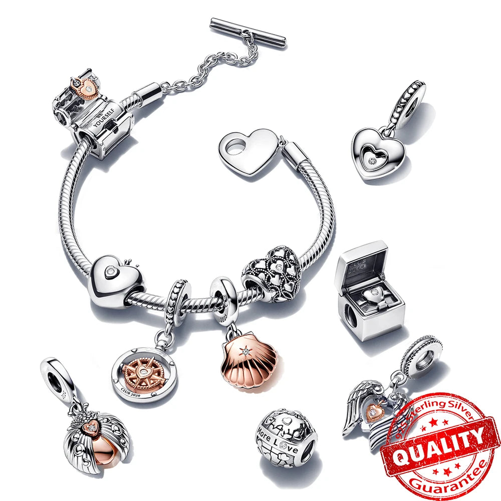 Rose Gold Heart Padlock Key Charm 925 Sterling Silver Bracelet Jewellery Gift