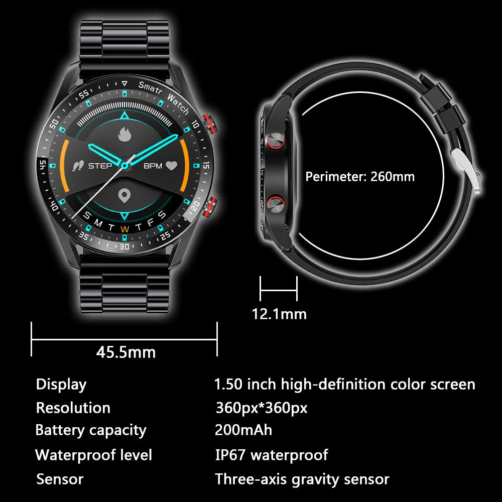 Men's Smart Watch 1.5 Inch Full Touch Screen, Bluetooth Call, Fitness & Sports Smartwatch for Android & iOS